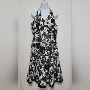 Women's Ann Taylor Floral Silk Halter Dress, Black/White, Size 12, NWT